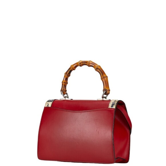 GUCCI Red Leather Bamboo Shoulder Bag - Picture 2 of 7